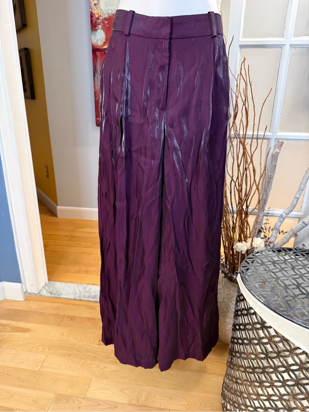 ✨NWT ZARA Satin Wide Leg Pants Eggplant Sz Small/26✨